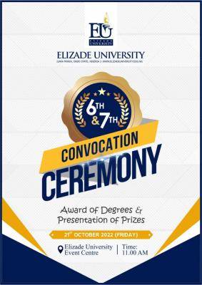 Elizade University announces 6th & 7th Convocation Ceremony