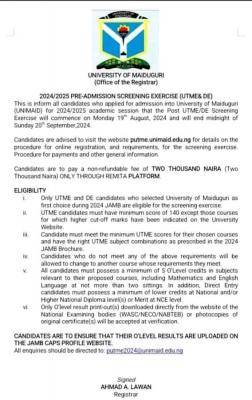 UNIMAID Post-UTME/DE 2024: Cut-off Mark, Eligibility And Registration ...