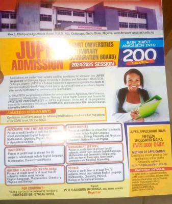 OAUSTECH JUPEB application form, 2024/2025