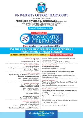 UNIPORT programme of events for 36th Combined Convocation Ceremony