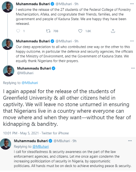 President Buhari begs bandits to release kidnapped Greenfield University students