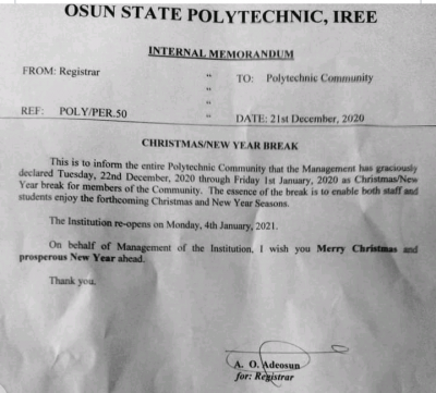OSPOLY announces Christmas/New year break