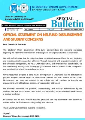BUK SUG update on NELFUND disbursement