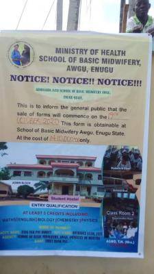 School of Basic Midwifery Awgu, Enugu state admission form for 2020/2021 session