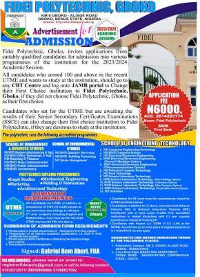 Fidei Poly HND Admission, 2023/2024