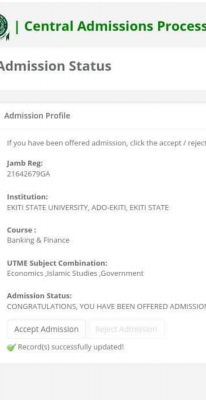 EKSU admission list out on JAMB CAPS, 2020/2021 session