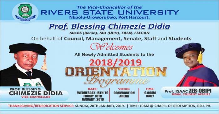 RSUST Orientation Exercise For Newly Admitted Students, 2018/2019