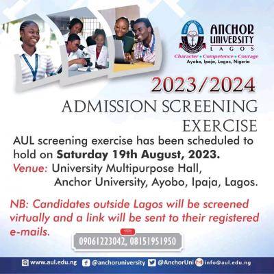 Anchor University schedule of screening exercise, 2023/2024