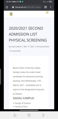 BASUG 2nd batch admission list and physical screening for 2020/2021 session