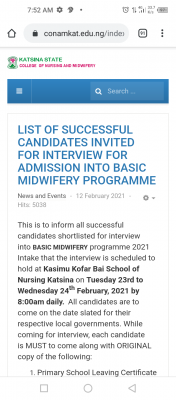 CONAMKAT interview dates for Basic and Community Midwifery successful candidates