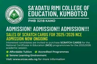 Sa'adatu Rimi University of Education Admission form, 2025/2026