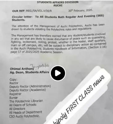 Auchi Polytechnic issues important notice to All Regular and Evening Students