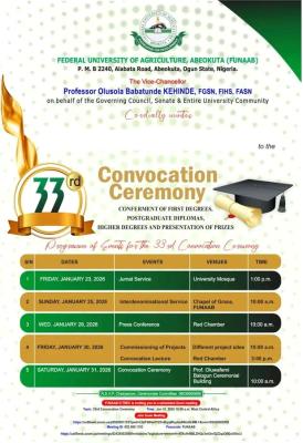 FUNAAB Programme of Events for 33rd Convocation Ceremony