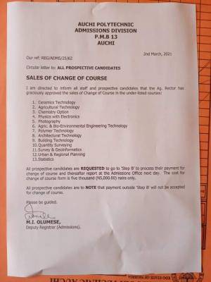 Auchi Poly change of course form, 2020/2201