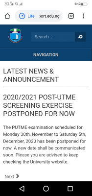 UNIPORT postpones Post UTME screening exercise for 2020/2021 session