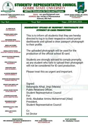 GOMSU SRC notice on Mandatory Upload of Passport Photograph for Student ID Card