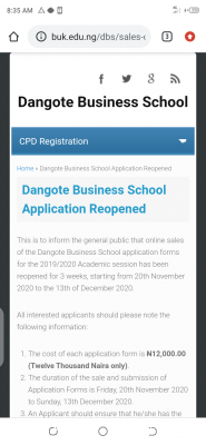 Dangote Business School reopens application for 2019/2020 academic session