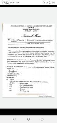 Nigerian Institute of Leather and Science Technology resumption and exam notice