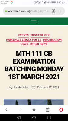 UNN MTH 111 CB exam batching and instruction