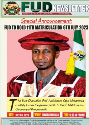 FUDutse holds 11th matriculation on 6th July, 2023