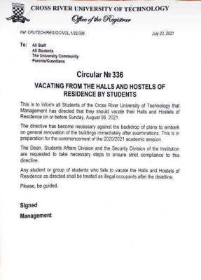 CRUTECH directs students to vacate hostel