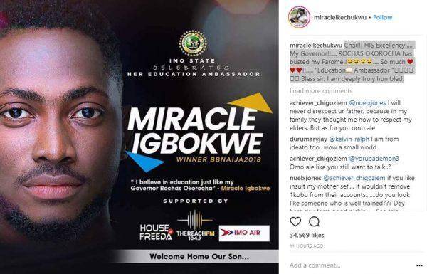 Miracle, BB Naija 2018 Winner Named Imo State Education Ambassador