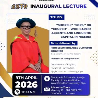 Ajayi Crowther University announces 28th Inaugural Lecture
