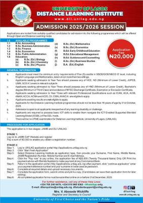 UNILAG Distance Learning Institute admission, 2025/2026