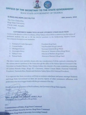 Kogi State Government Releases KSU SUG List