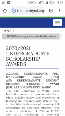 Edo State University scholarship for 2020/2021 session