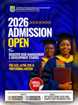 NSUK Centre for Disaster, Risk Management and Dev. Studies Postgraduate admission, 2025/2026
