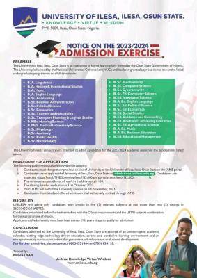 University of Ilesa Post UTME 2023: Cut-Off mark, Eligibility and Registration Details