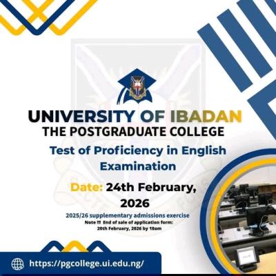 UI Postgraduate College Test of Proficiency in English for 2025/2026 Supplementary Admissions