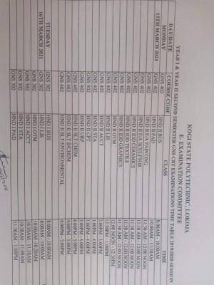 KSP 2nd Semester GNS CBT exam timetable, 2019/2020
