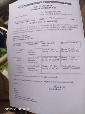 OSPOLY notice to students on ICT training registration