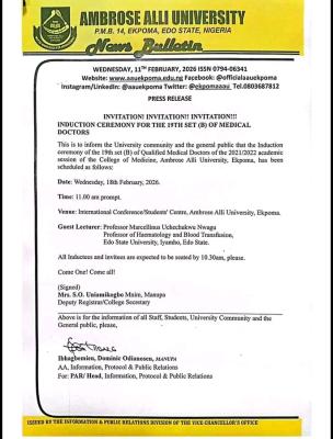 AAU announces Induction Ceremony for 19th Set (B) of Medical Doctors