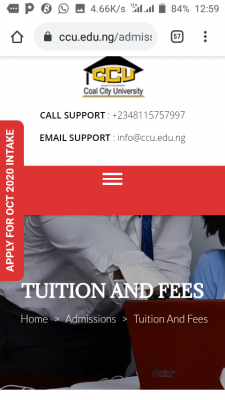 Coal City University school fees and charges for 2020/2021 session