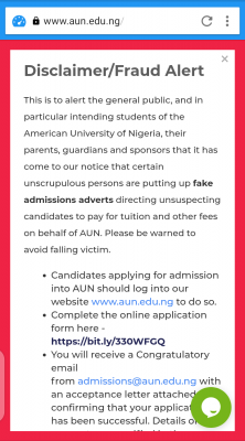 American University of Nigeria Issues Disclaimer Notice