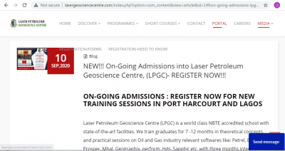 Laser Petroleum Geo-Sciences Centres 2020/2021 Admission