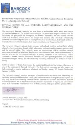 Babcock University dispels rumours of postponement of 2nd semester resumption