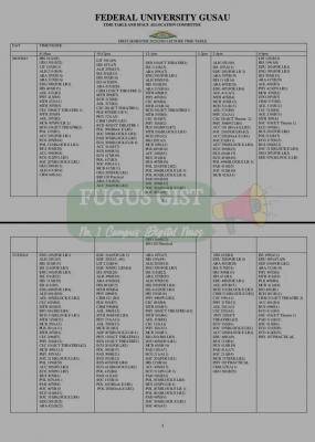 FUGUSAU first semester lecture timetable, 2023/2024