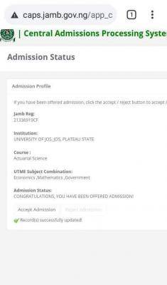 UNIJOS admission list, 2020/2021 out on JAMB CAPS