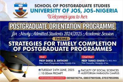UNIJOS Postgraduate orientation programme for newly admitted students, 2024/2025