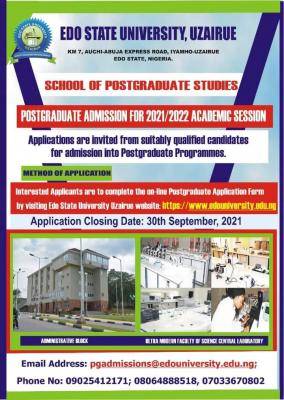 Edo State University Postgraduate admission form for 2021/2022 session