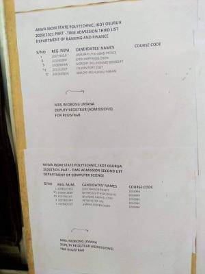 Akwa Ibom Polytechnic 3rd batch ND part-time admission list, 2020/2021
