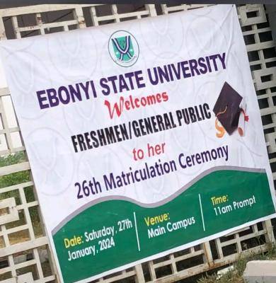 EBSU 26th Matriculation Ceremony Scheduled to hold January 2024