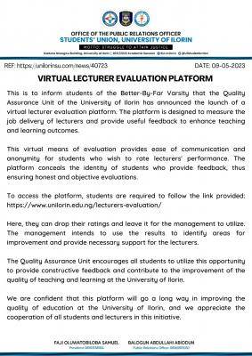 UNILORIN launches virtual lecturer evaluation platform