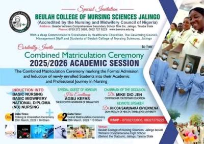 Beulah College of Nursing Sciences Combined Matriculation Ceremony, 2025/2026