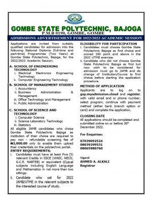 Gombe State Polytechnic Releases 2022/2023 Post-UTME Admission Form