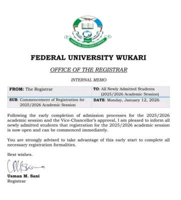 FUWUKARI commences students' registration for 2025/2026 Academic Session